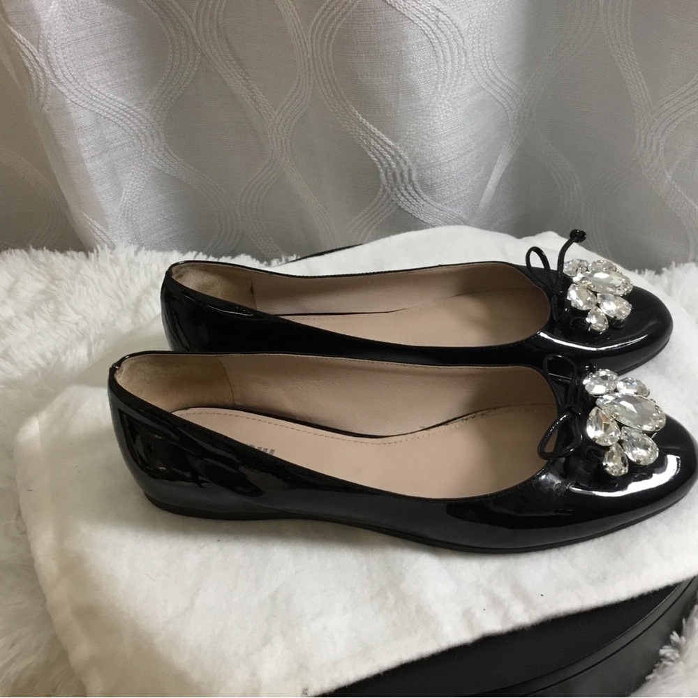 Miu Miu Black Patent Leather Jeweled Swarovski Crystals Ballet Flats - Picture 3 of 10